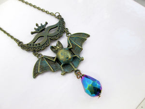 vintage style Masquerade Mask Flying Bat Necklace