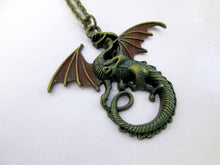 Load image into Gallery viewer, antique bronze red fire dragon necklace