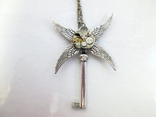 Load image into Gallery viewer, steampunk angel wings clockwork key necklace