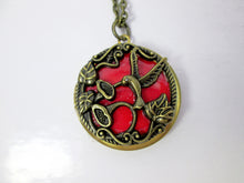 Load image into Gallery viewer, vintage inspired red hummingbird locket necklace