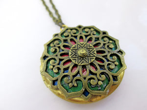 antique gold mandala locket necklace