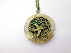 bird locket pendant necklace