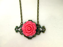 Load image into Gallery viewer, vintage style pink rose necklace