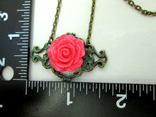 Load image into Gallery viewer, pink rose necklace with measurement