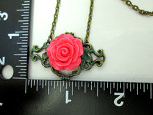 Load image into Gallery viewer, pink rose necklace with measurement