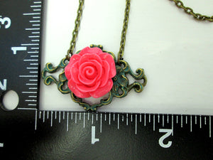 pink rose necklace with measurement