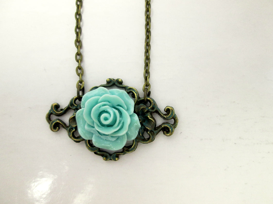 vintage inspired green rose necklace