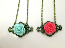 Load image into Gallery viewer, vintage inspired rose filigree pendant necklace
