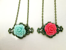 Load image into Gallery viewer, vintage inspired rose filigree pendant necklace