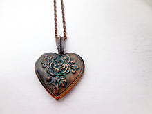 Load image into Gallery viewer, antique copper rose heart locket necklace