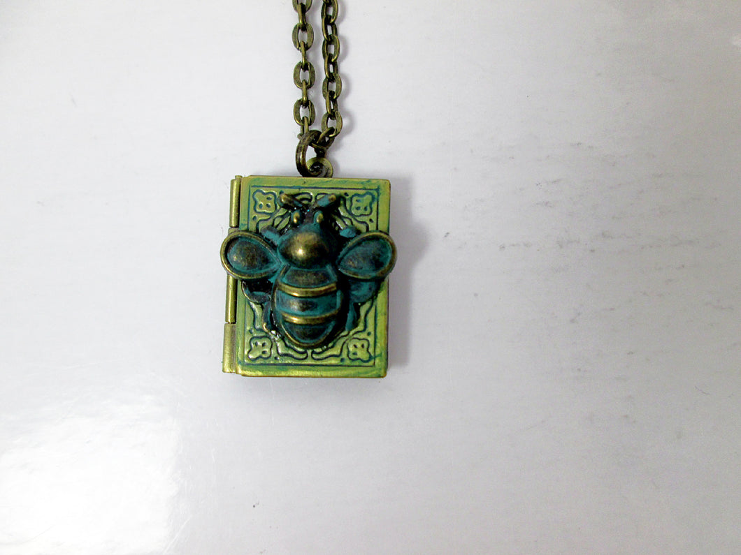 Small bee book locket necklace