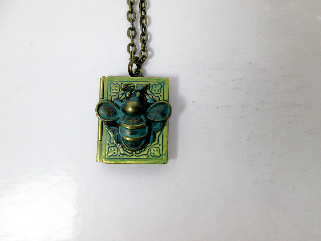 Small bee book locket necklace