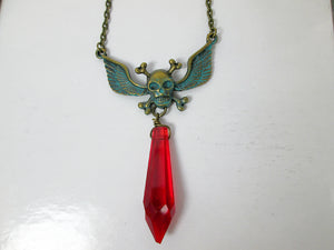 crossbones winged skull vampire necklace