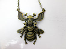 Load image into Gallery viewer, winged cross bones skull bee necklace