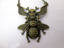 Load image into Gallery viewer, winged crossbones skull devil bee necklace