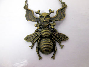 winged crossbones skull devil bee necklace