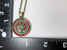 Load image into Gallery viewer, rustic red compass necklace with measurement