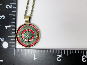 rustic red compass necklace with measurement