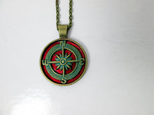 Load image into Gallery viewer, vintage inspired red compass necklace