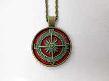 Load image into Gallery viewer, antique bronze red compass necklace