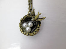 Load image into Gallery viewer, three bird eggs in nest bird necklace