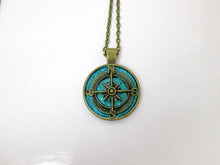 Load image into Gallery viewer, rustic blue compass necklace