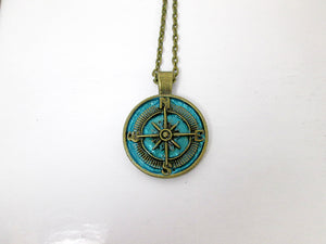 rustic blue compass necklace