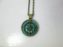Load image into Gallery viewer, vintage inspired blue compass necklace