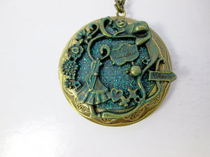 Glow In the Dark Large Fairytale Alice Cat locket necklace