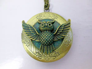 owl locket pendant necklace