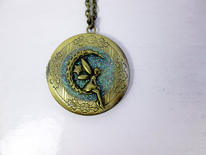antique bronze moon fairy locket necklace
