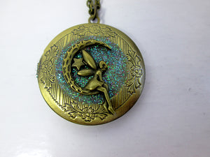 antique bronze moon fairy locket pendant