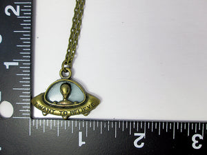 I want to believe spaceship necklace with measurement