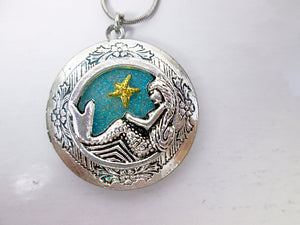mermaid locket pendant necklace