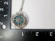 Load image into Gallery viewer, compass locket necklace with measurement