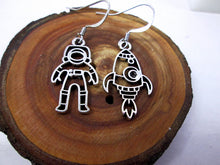 Load image into Gallery viewer, astronaut and rocket spaceship mis-match earrings 