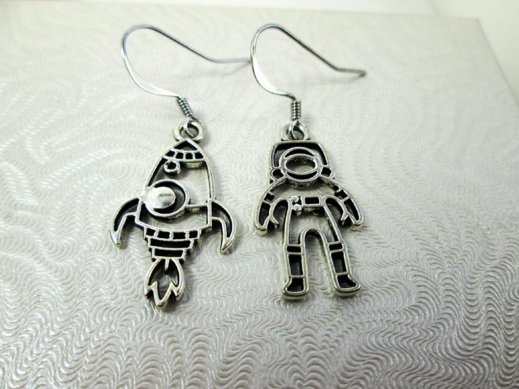 astronaut and rocket spaceship earrings