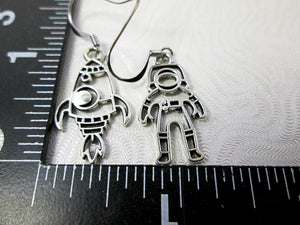 rocket spaceship and astronaut earrings with measurement
