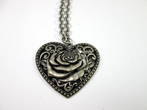 large metal rose heart necklace