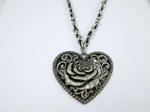 large punk heart rose necklace with braided chain
