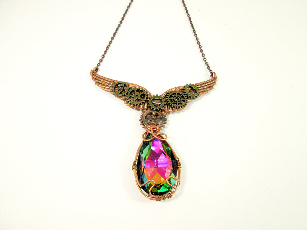 steampunk wings crystal necklace