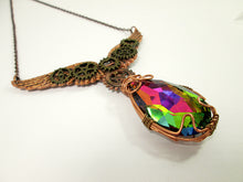Load image into Gallery viewer, side view of clockwork angel crystal necklace