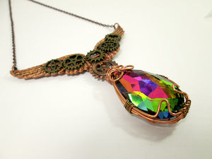 side view of clockwork angel crystal necklace