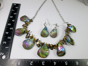 rainbow bronze seashell and pearl necklace and earrings set