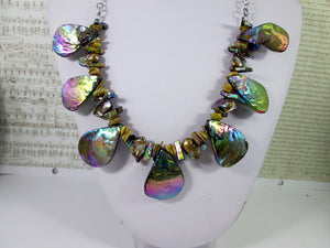 rainbow bronze seashell and pearl necklace
