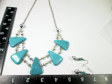 Load image into Gallery viewer, turquoise bib necklace and earrings set with measurement