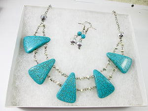 big bold chunky turquoise statement necklace and earrings set