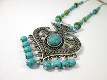 Load image into Gallery viewer, closeup view of turquoise tassel necklace 