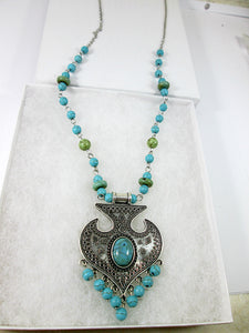 long boho turquoise tassel necklace
