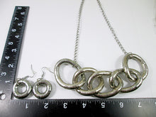 Load image into Gallery viewer, chunky silver interlocking necklace and earrings set with measurement